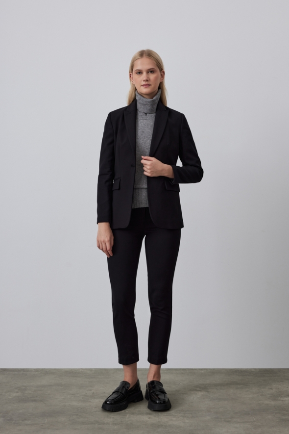 Grey tweed blazer black trousers best sale