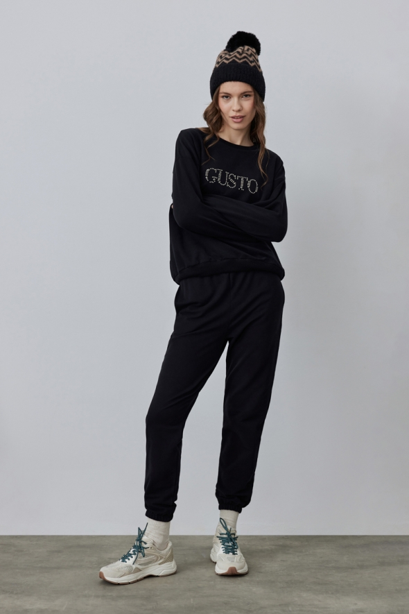 Gusto Stone Embroidered Tracksuit Set - Black - 2