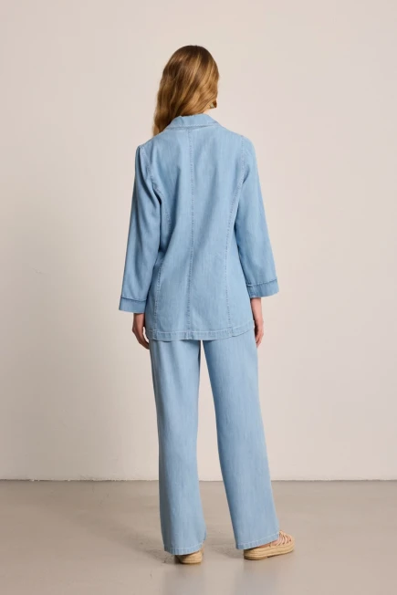Tencel Denım Ceket Bol Paça Pantolon - Mavi - 2