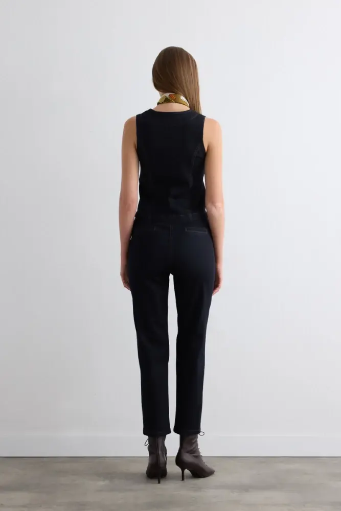 Tencel Denim Vest Mom Pants - Navy - 2