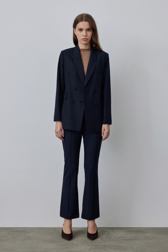 Punto Stitched Jacket Pants Suit - Navy Blue - 1