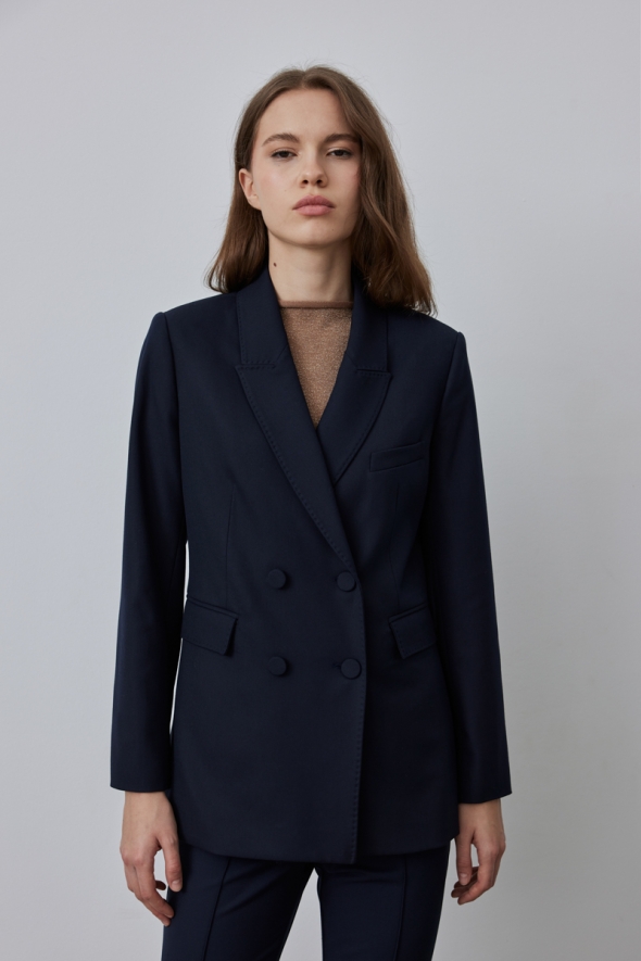 Punto Stitched Jacket Pants Suit - Navy Blue - 2