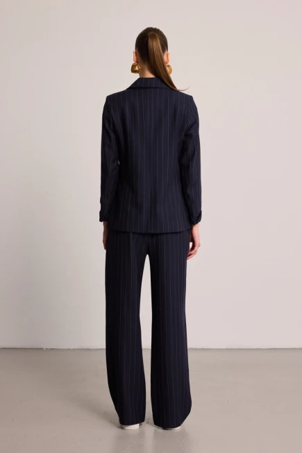 Çizgili Tencel Ceket Kumaş Pantolon - Lacivert - 2