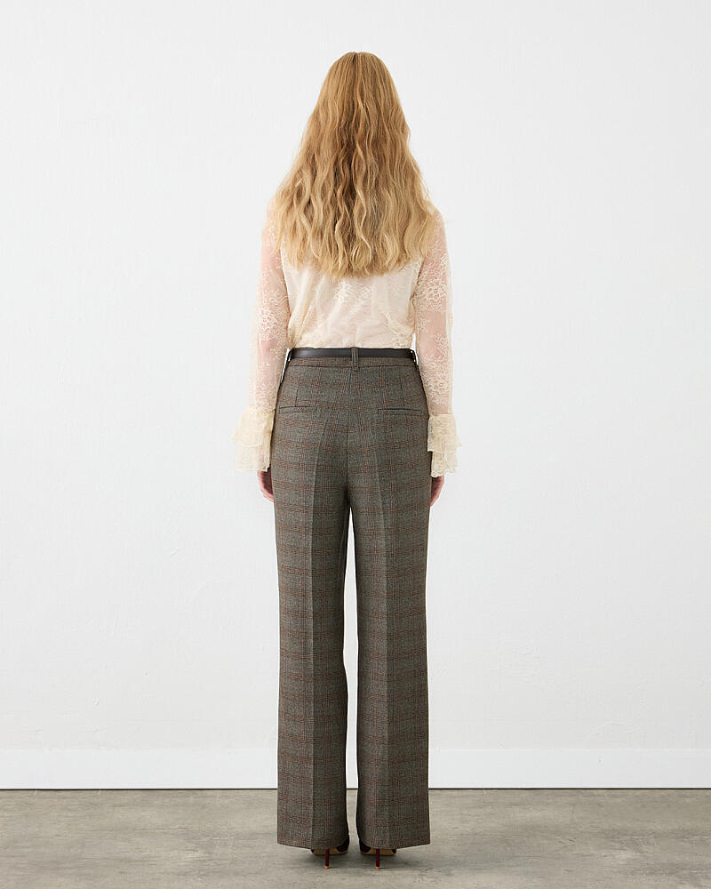Plaid Asymmetric Cut Vest & Belted Straight Fit Pants Set - Brown - 2