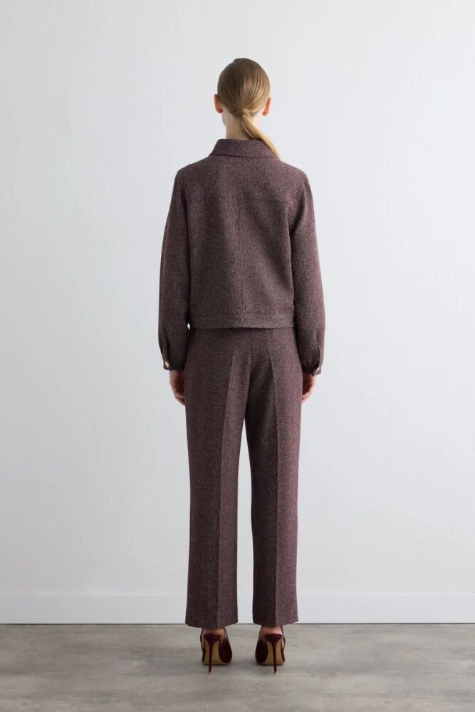 Marled Pocket Jacket with High-Waist Pleated Pants - Burgundy - 2