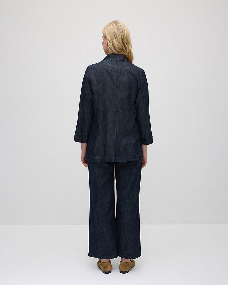 Rahat Kesim Ceket & Bol Paça Tencel Denim Pantolon Takım - Lacivert - 2