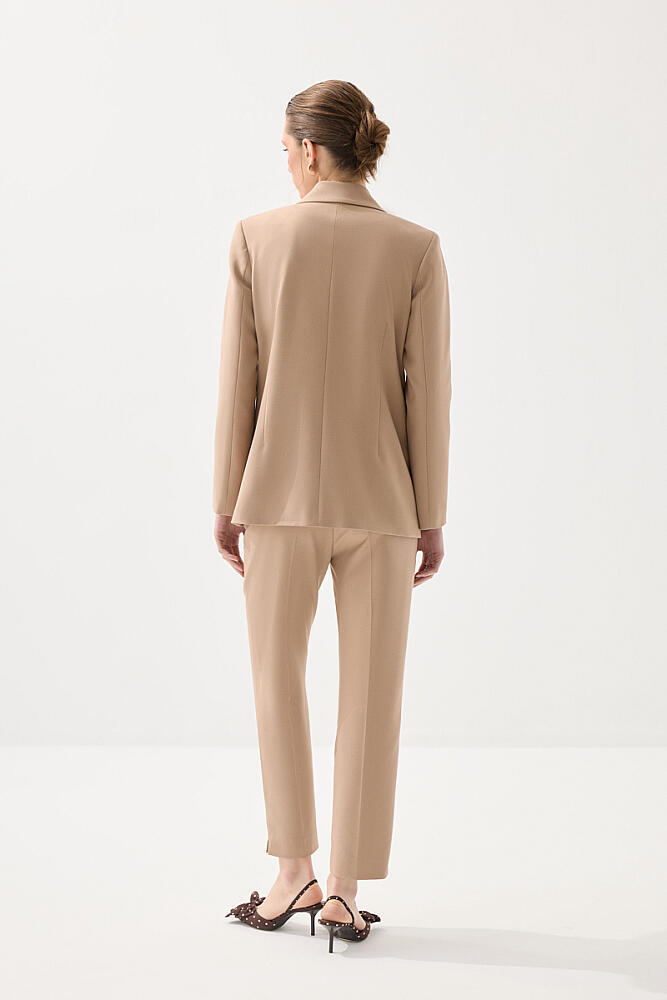 Tek Düğmeli Klasik Ceket & Boru Paça Kumaş Pantolon Takım - Bej - 2
