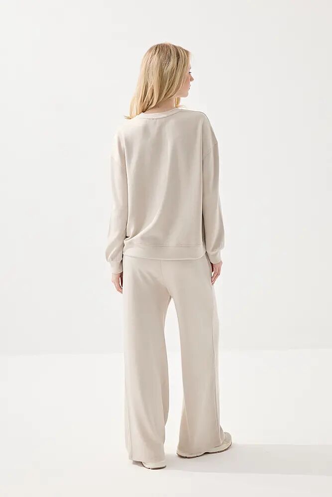 Viskon Sweatshirt & Bol Paça Eşofman Altı Takım- Bej - 2