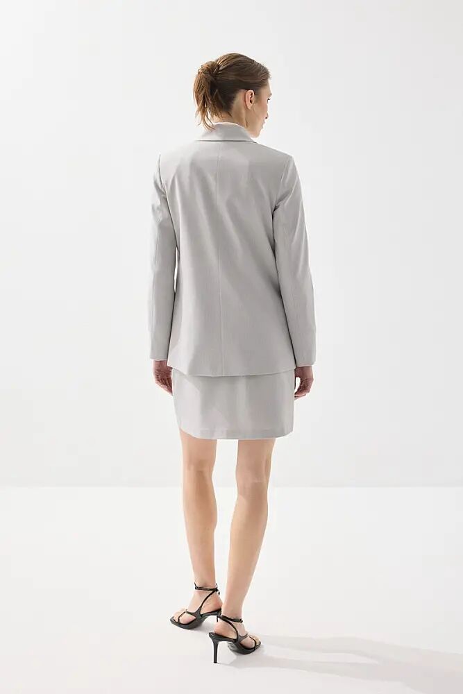 İki Düğmeli Balıksırtı Blazer Ceket & Kemerli Mini Etek - Gri - 2