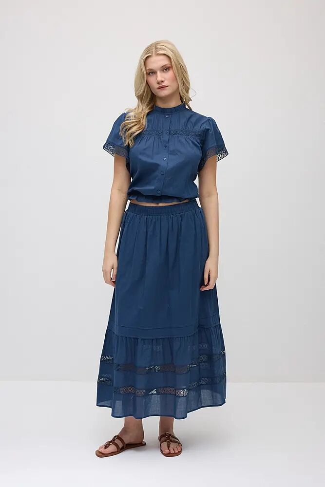 Dantel Detaylı Koton Bluz & Uzun Etek Takım - Lacivert