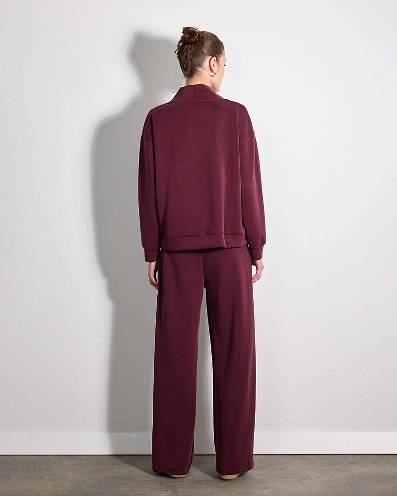 Yaka Detaylı Modal Örme Sweatshirt & Boru Paça Nervür Detaylı Modal Eşofman Altı Takım - Bordo - 2