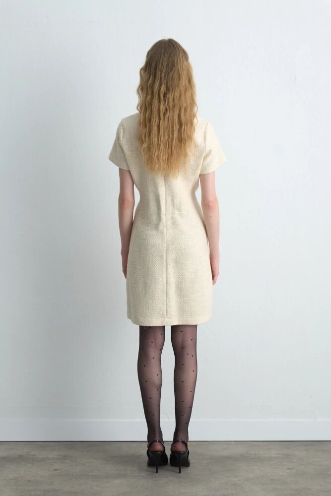 Sıfır Yakalı Tuvit Ceket & Kısa Kollu Elbise - Ekru Takım - 2