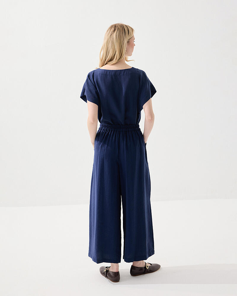 Yuvarlak Yaka Tencel Bluz & Bol Paça Pantolon Takım - Lacivert - 2