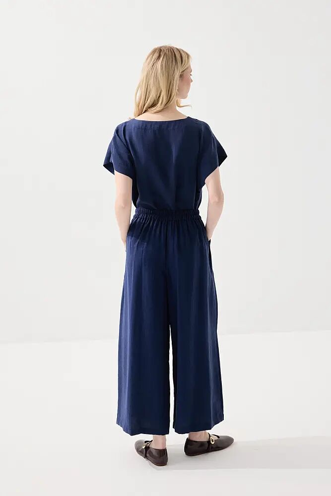 Yuvarlak Yaka Tencel Bluz & Bol Paça Pantolon Takım - Lacivert - 2