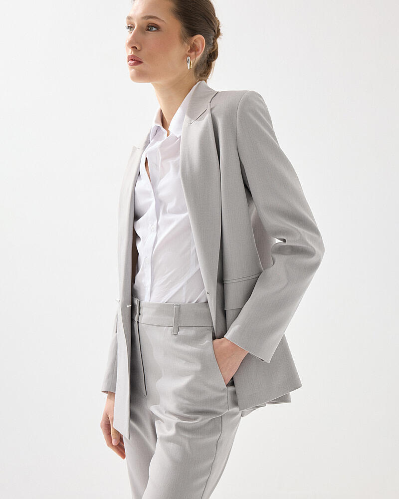 İki Düğmeli Balıksırtı Blazer Ceket & Palazzo Pantolon Takım - Gri - 2