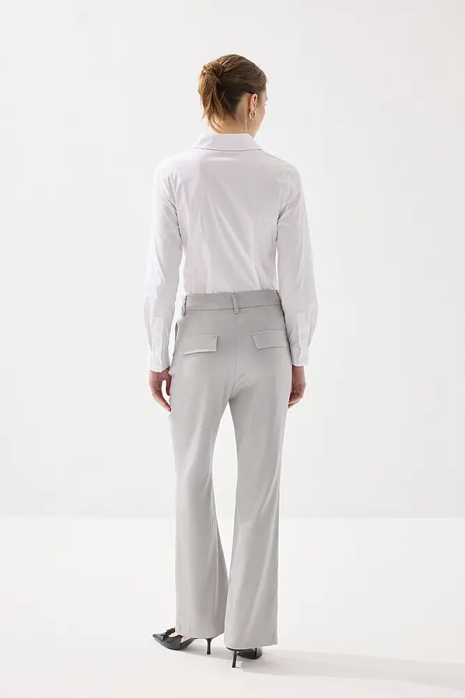  İki Düğmeli Balıksırtı Blazer Ceket & Palazzo Pantolon - Gri - 2