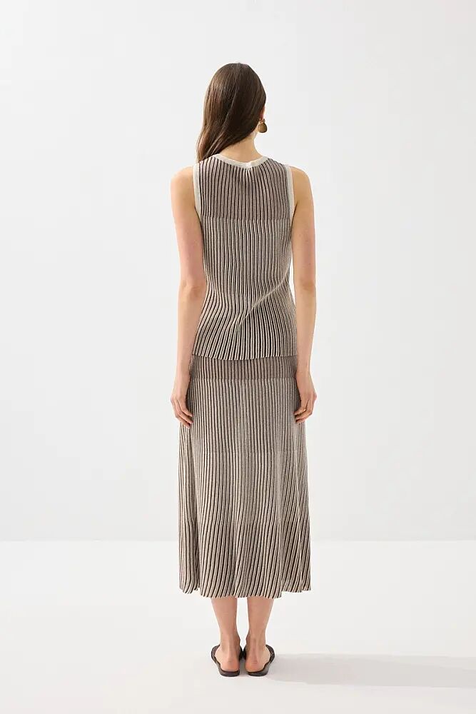 Çift Renkli Viskon Triko Atlet & Pilise Etek - Kahverengi - 2