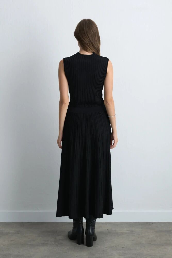 Düğüm Detaylı Viskon Triko Bluz & Uzun Pilise Etek - Siyah Takım - 2