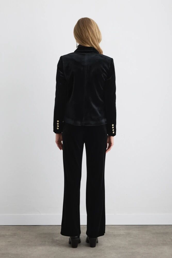 Kruvaze Kadife Ceket & Boru Paça Pantolon- Siyah Takım - 2