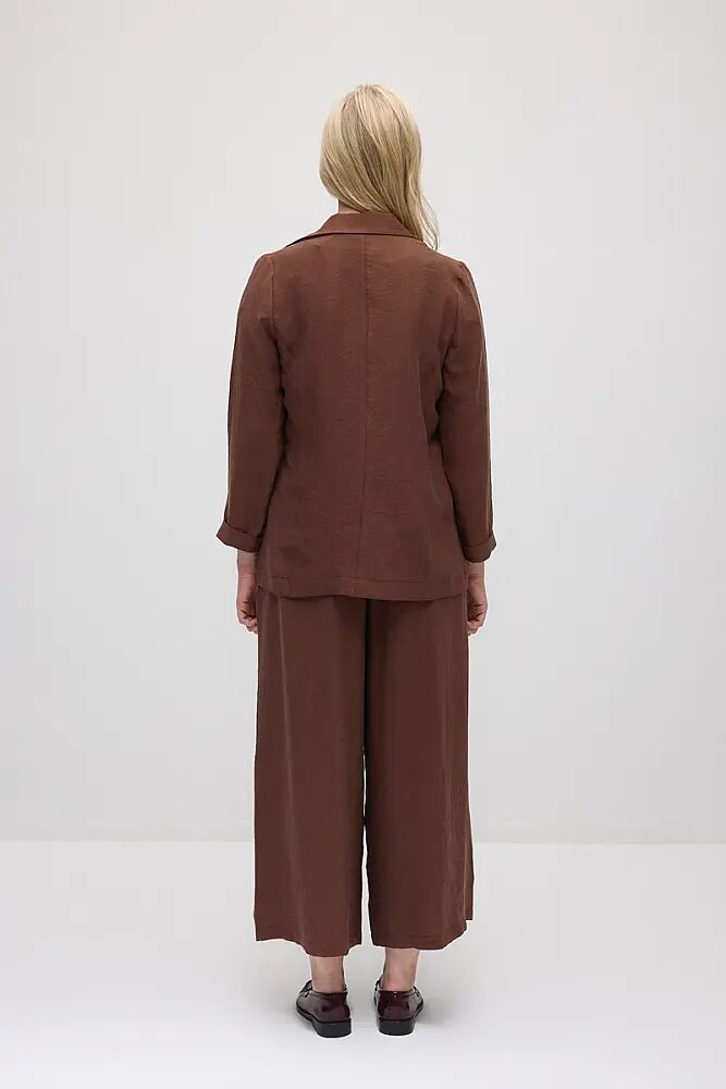 Rahat Kesim Ceket & Bol Paça Tencel Pantolon Takım - Kahverengi - 2