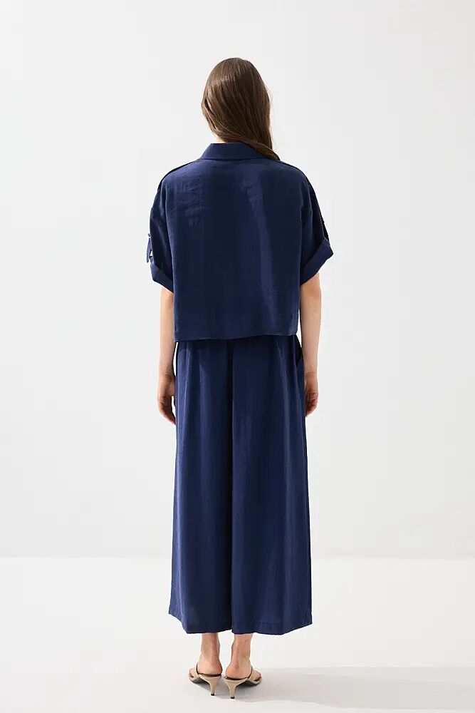 Kolu Apoletli Tencel Gömlek & Bol Paça Pantolon - Lacivert - 2