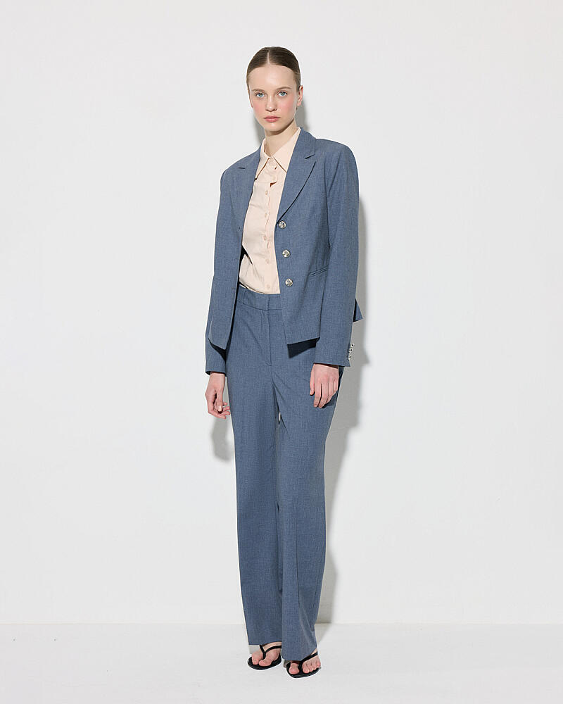 Üç Düğmeli Blazer Ceket & Boru Paça Klasik Kumaş Pantolon Takım - Lacivert