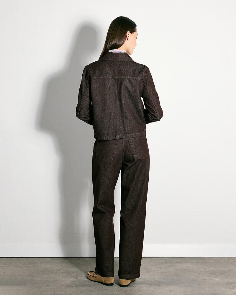 Fermuarlı Denim Ceket & Straight Fit Denim Pantolon Takım - Bordo - 2