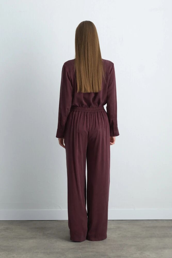 Anka Koleksiyonu Lyocell Gömlek & Bol Paça Pantolon - Bordo Takım - 2