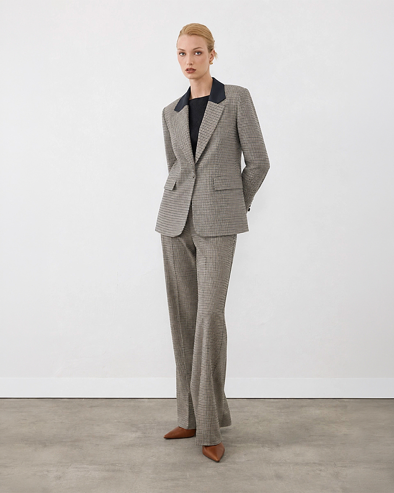 Yakası Garnili Kazayağı Blazer Ceket & Kazayağı Straight Fit Pantolon Takım - Yeşil