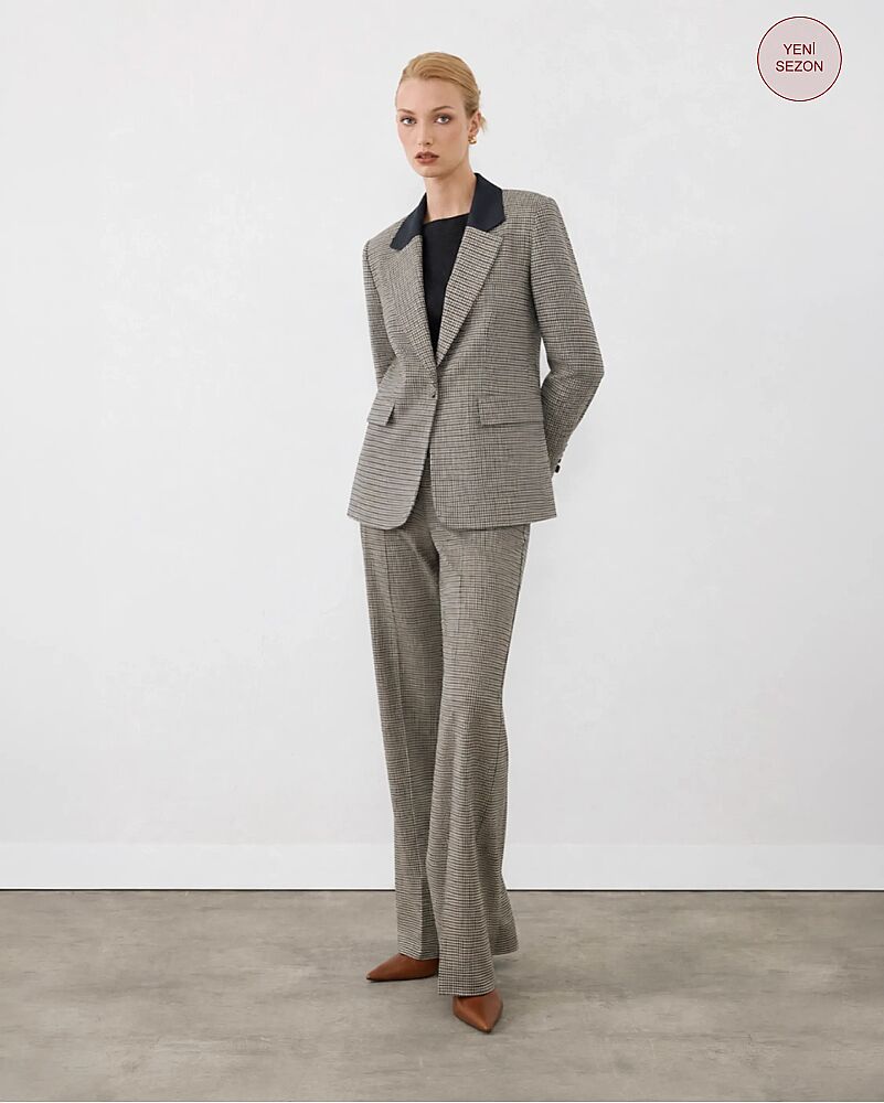 Yakası Garnili Kazayağı Blazer Ceket & Kazayağı Straight Fit Pantolon Takım - Yeşil