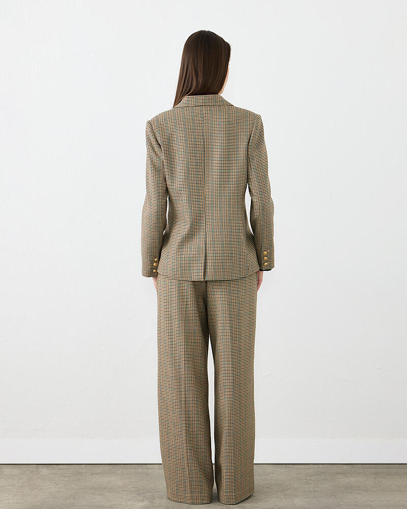 Kazayağı Blazer Ceket & Bol Paça Kumaş Pantolon Takım - Kahverengi - 2