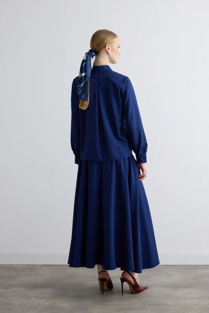 Paraşüt Kumaş Gömlek & Büzgülü Etek - Lacivert Takım - 2