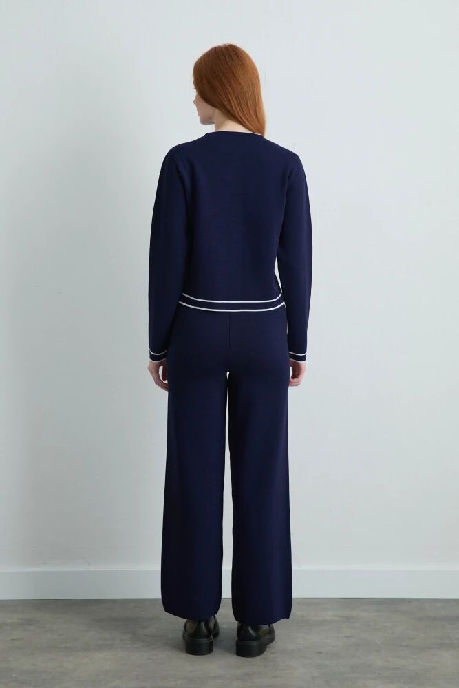 Biyeli Triko Hırka & Bol Paça Pantolon - Lacivert - 2