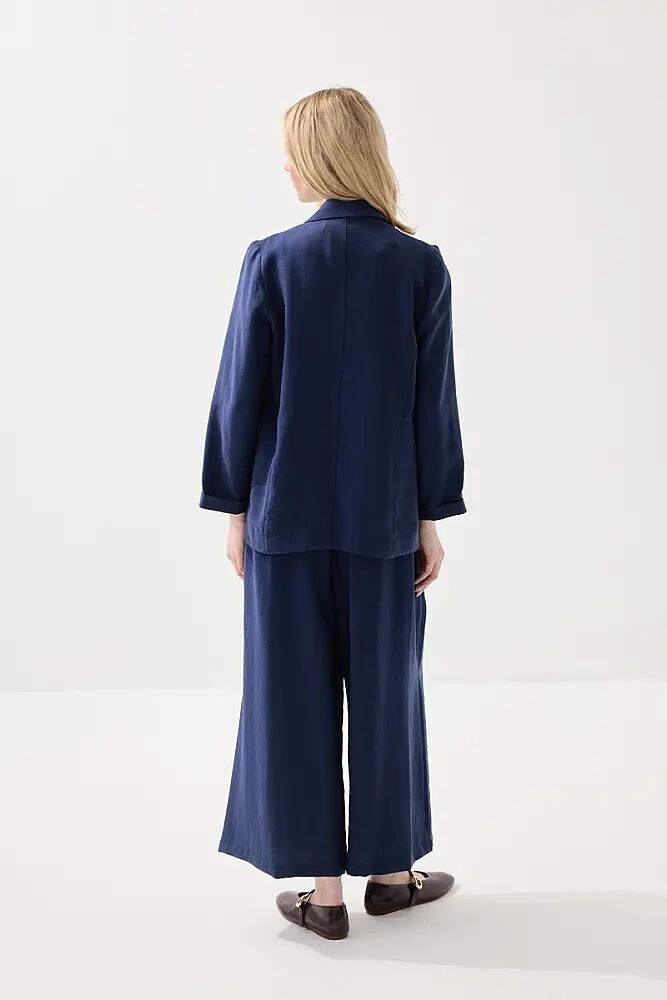 Rahat Kesim Tencel Ceket & Bol Paça Pantolon Takım - Lacivert - 2