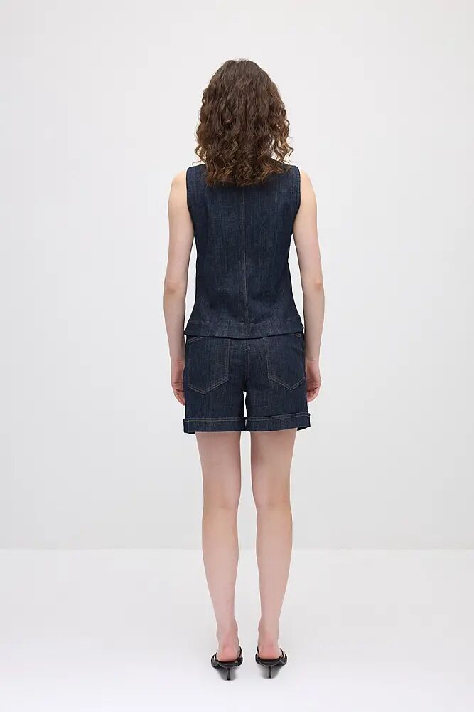 Yuvarlak Yakalı Denim Yelek & Şort - Lacivert - 2