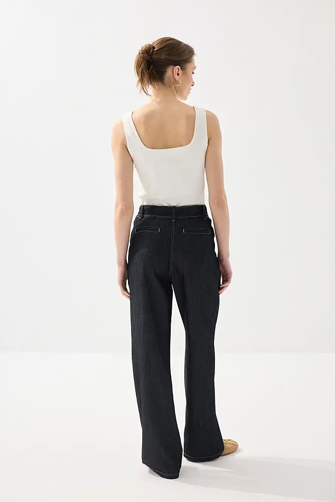 Tencel Denim Kısa Gömlek & Kemerli Pantolon - Lacivert - 2