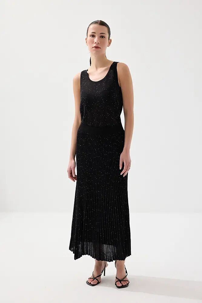 Pul Detaylı Triko Atlet & Pilise Astarlı Triko Etek Takım - Siyah