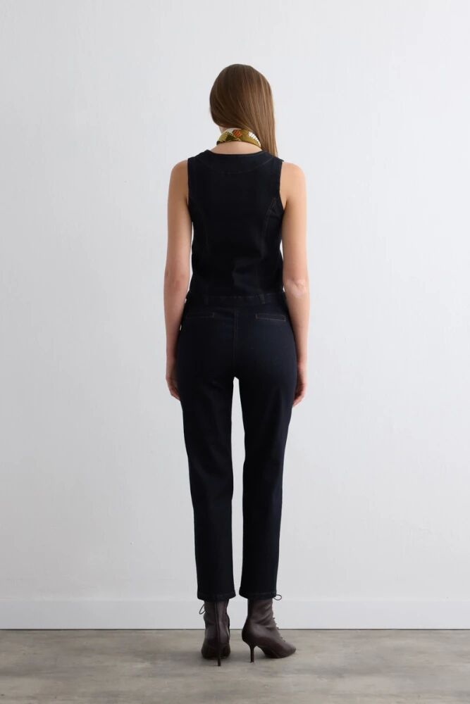 Tencel Denim Yelek & Mom Pantolon - Lacivert Takım - 2