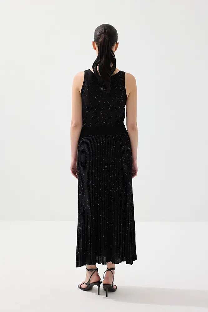 Pul Detaylı Triko Atlet & Pilise Astarlı Triko Etek Takım - Siyah - 2