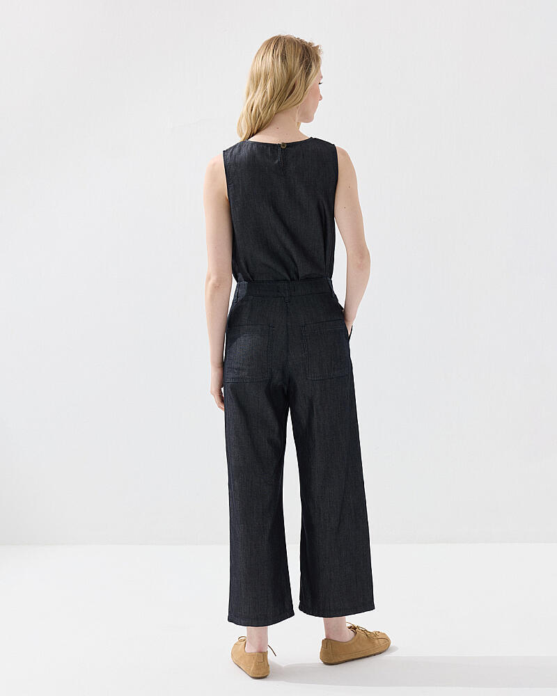 Tensel Denim Kolsuz Bluz & Pantolon Takımı - Lacivert - 2