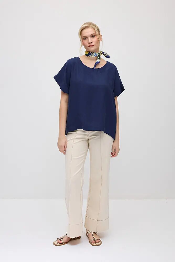 Yuvarlak Yaka Tencel Bluz & Denim Pantolon Kombini