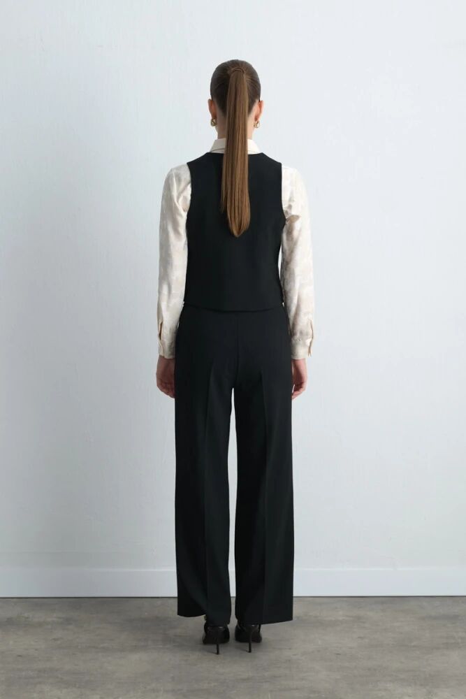 Klasik Yelek & Yüksek Bel Palazzo Pantolon - Siyah Takım - 2