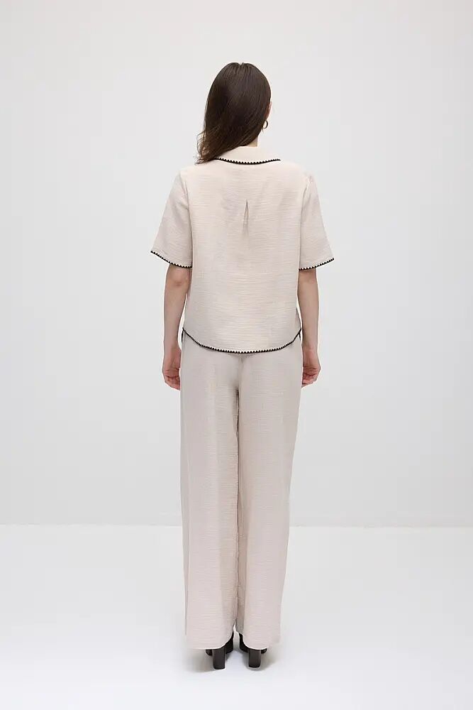 Nakışlı Gömlek & Cepleri Nakışlı Müslin Pantolon Takım- Bej - 2