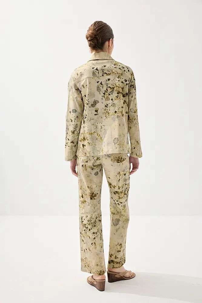 İz Koleksiyonu Eko Print Desenli Kanvas Ceket & Bol Paça Pantolon Takım - Yeşil - 2