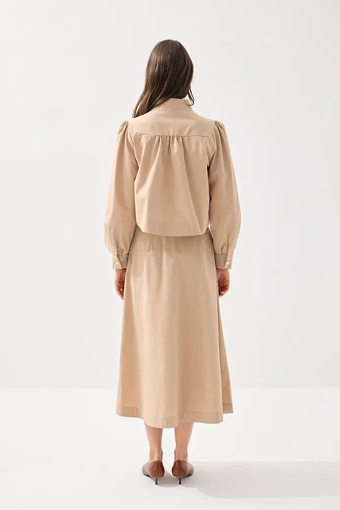 Fermuarlı Koton Ceket & Pilikaşeli Uzun Etek - Bej - 2