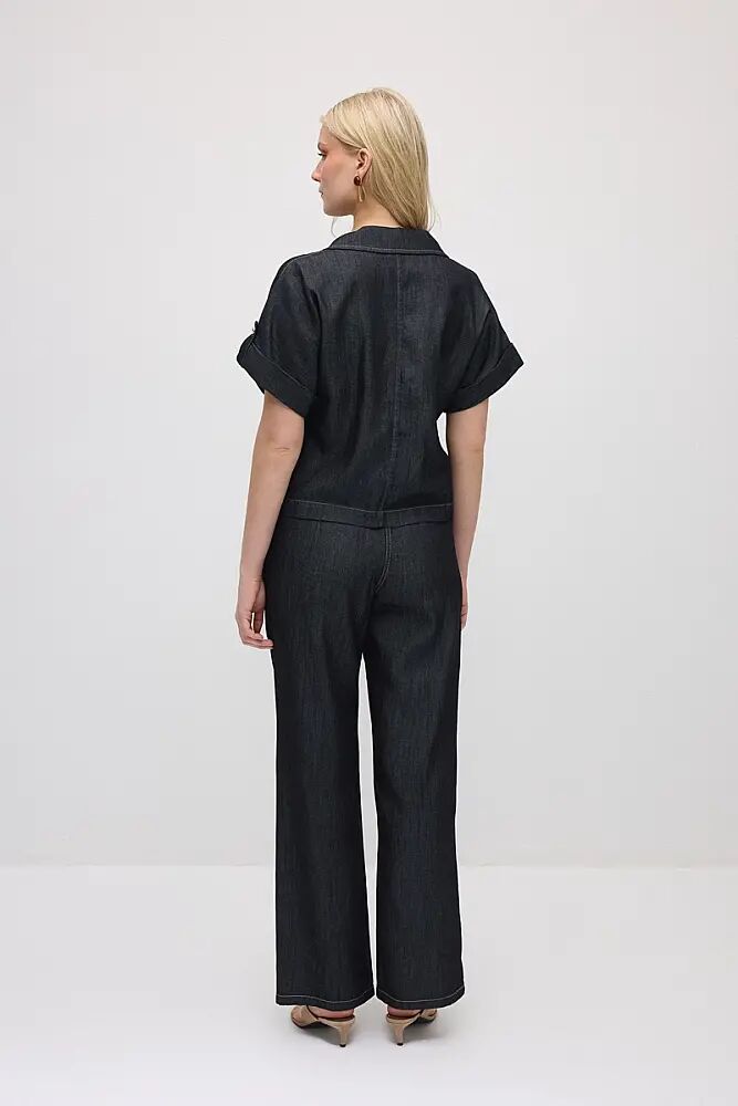 Tencel Denim Kısa Gömlek & Bol Paça Pantolon Takım - Lacivert - 2