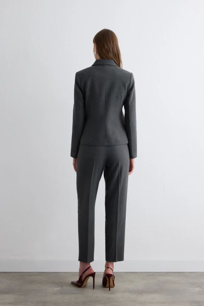 Balıksırtı Ceket Yelek & Kemerli Sigaret Pantolon - Gri Takım - 3