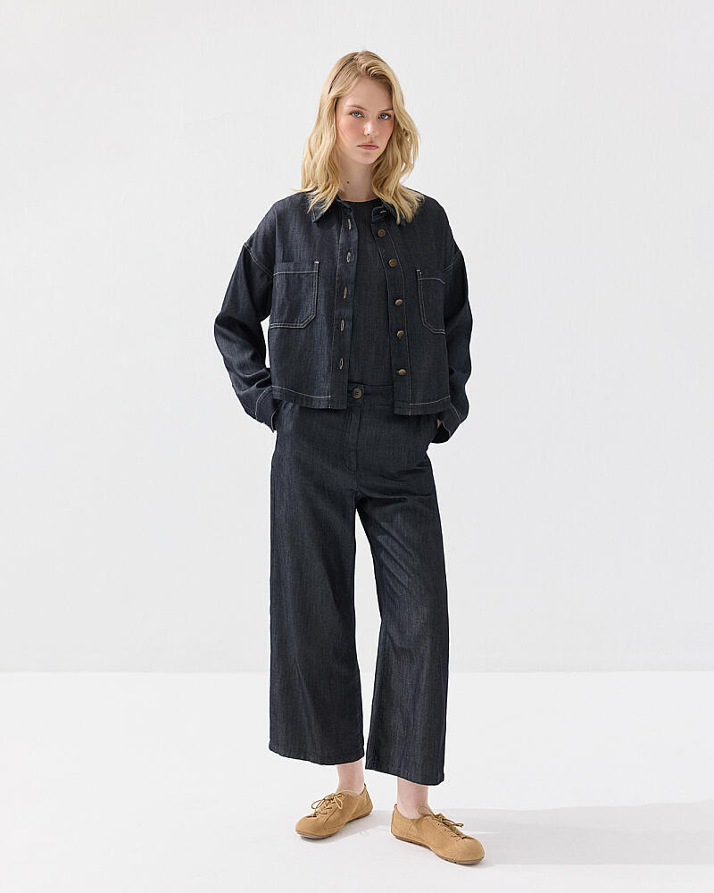 Tensel Denim Cepli Gömlek Ceket & Pantolon Takımı - Lacivert