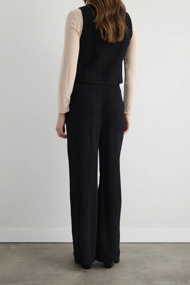 Anka Koleksiyonu Yuvarlak Yakalı Krinkıl Yelek & Pantolon - Siyah Takım - 2