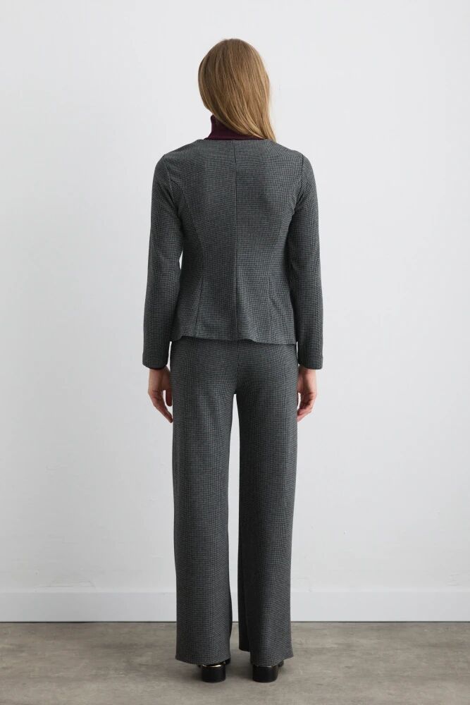 V Yaka Kazayağı Ceket & Bol Paça Pantolon - Gri Takım - 2